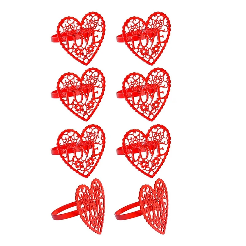 

8 Pcs Valentine's Day Napkin Rings,Red Heart Napkin Holder Rings For Holiday Party Wedding Anniversary Table Decorations