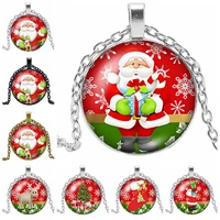 2019 new santa claus gift necklace glass cabochon pendant necklace for childrens new year gift