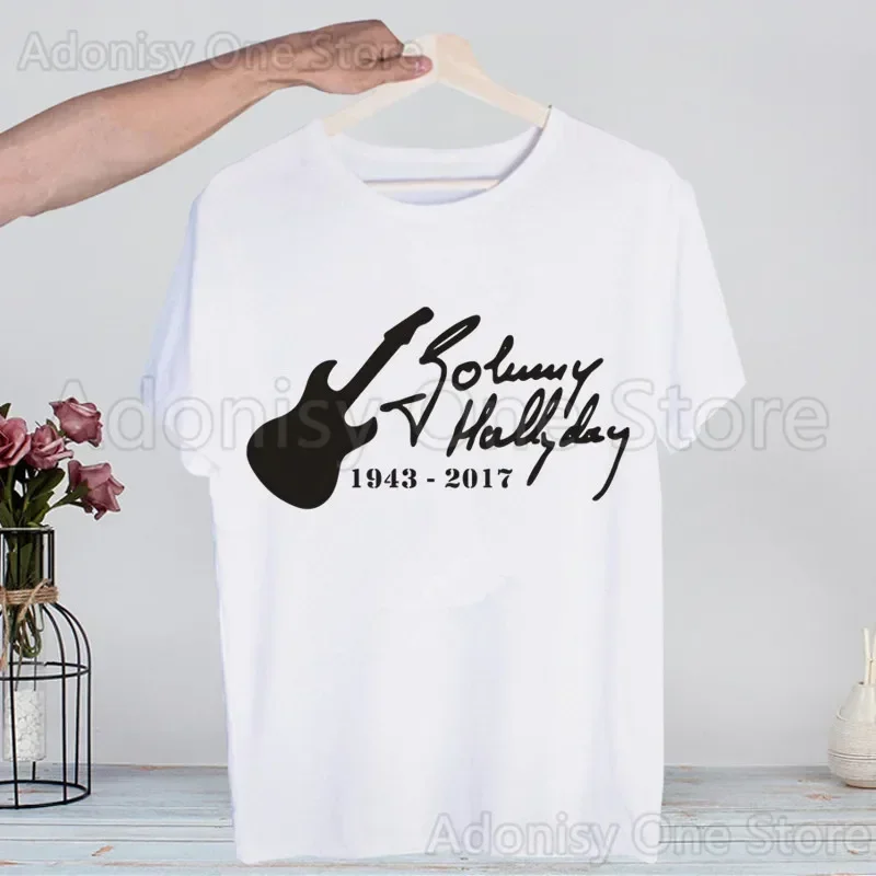 Фото Футболки Johnny Hallyday, летние мужские/женские футболки в стиле хип-хоп с забавным принтом, уличная одежда, футболка с короткими рукавами, топ №2