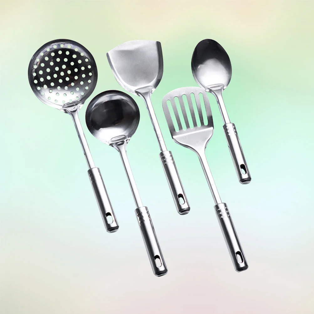 

5 Pcs Cooking Spoons Kitchen Spatula Utensils Stainless Steel Non Stick Tools Metal Sets