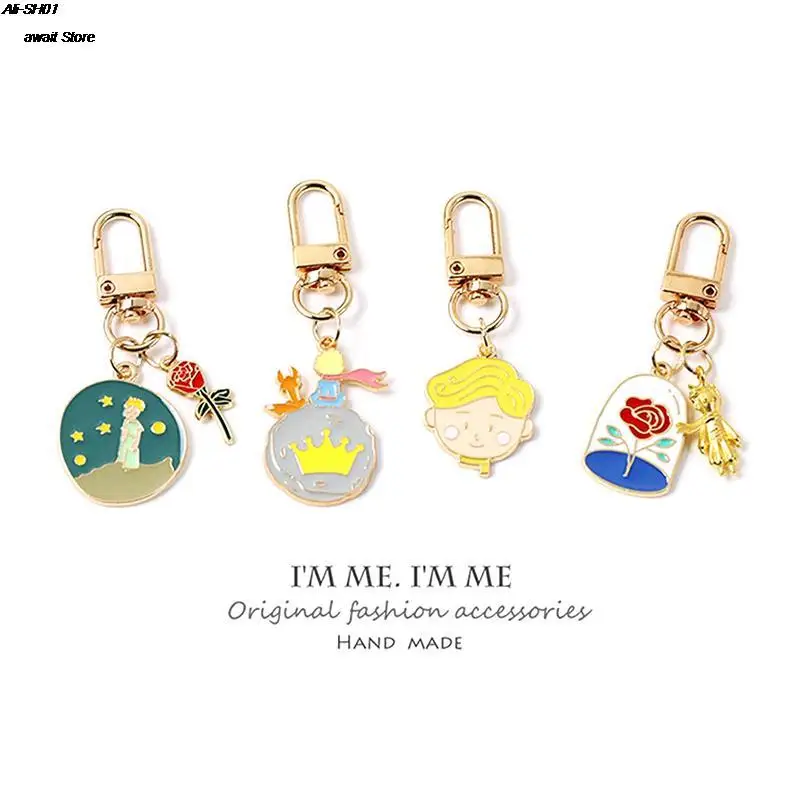 

Lovely Rose Boy Little Prince Pendant Key Chain Little Fox Planet Universe Keychains AirPods Earphone Pendant Key Ring