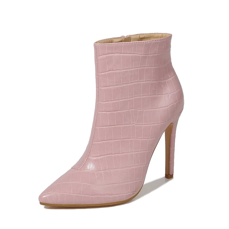 2022 Autumn Winter High Quality Soft Snake Skin Texture Boots Women Pointed Toe Pumps Fleece Heels Fashion Ladies Chelsea Boots