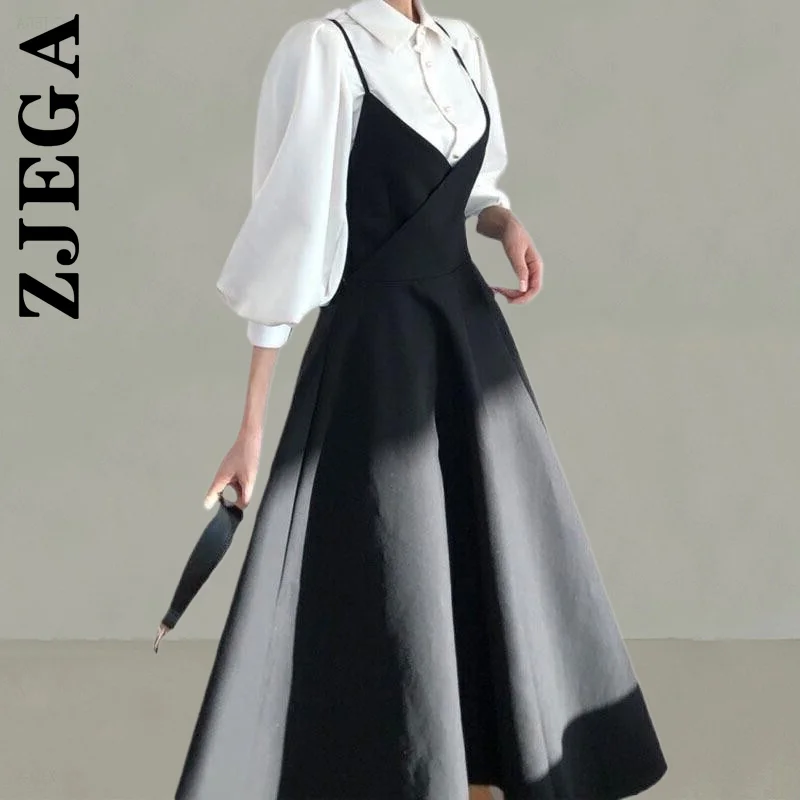 

Платье Zjega женское Плиссированное однотонное, стильный комплект из рубашки с рукавами-фонариками и Кофты с бантом, женская одежда