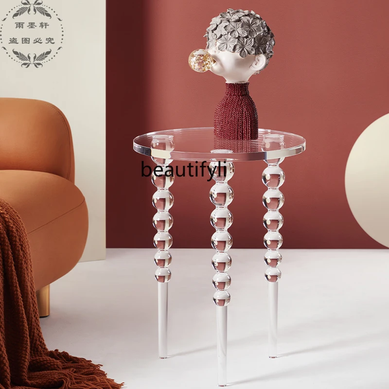 

yj Acrylic Side Table American Light Luxury Transparent Living Room Sofa Side Table Small Coffee Table Bedside Corner Table