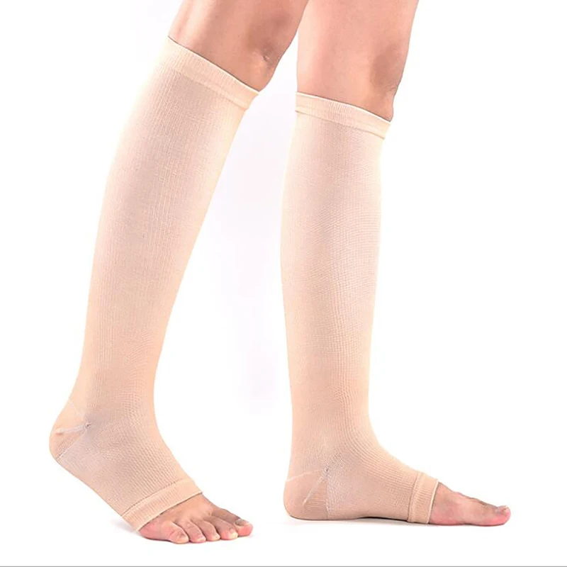 

GAOKE Soft Nylon Adult Open Toe Knee High Stockings Compression Men Women Support Long 2022 New 5 Colors