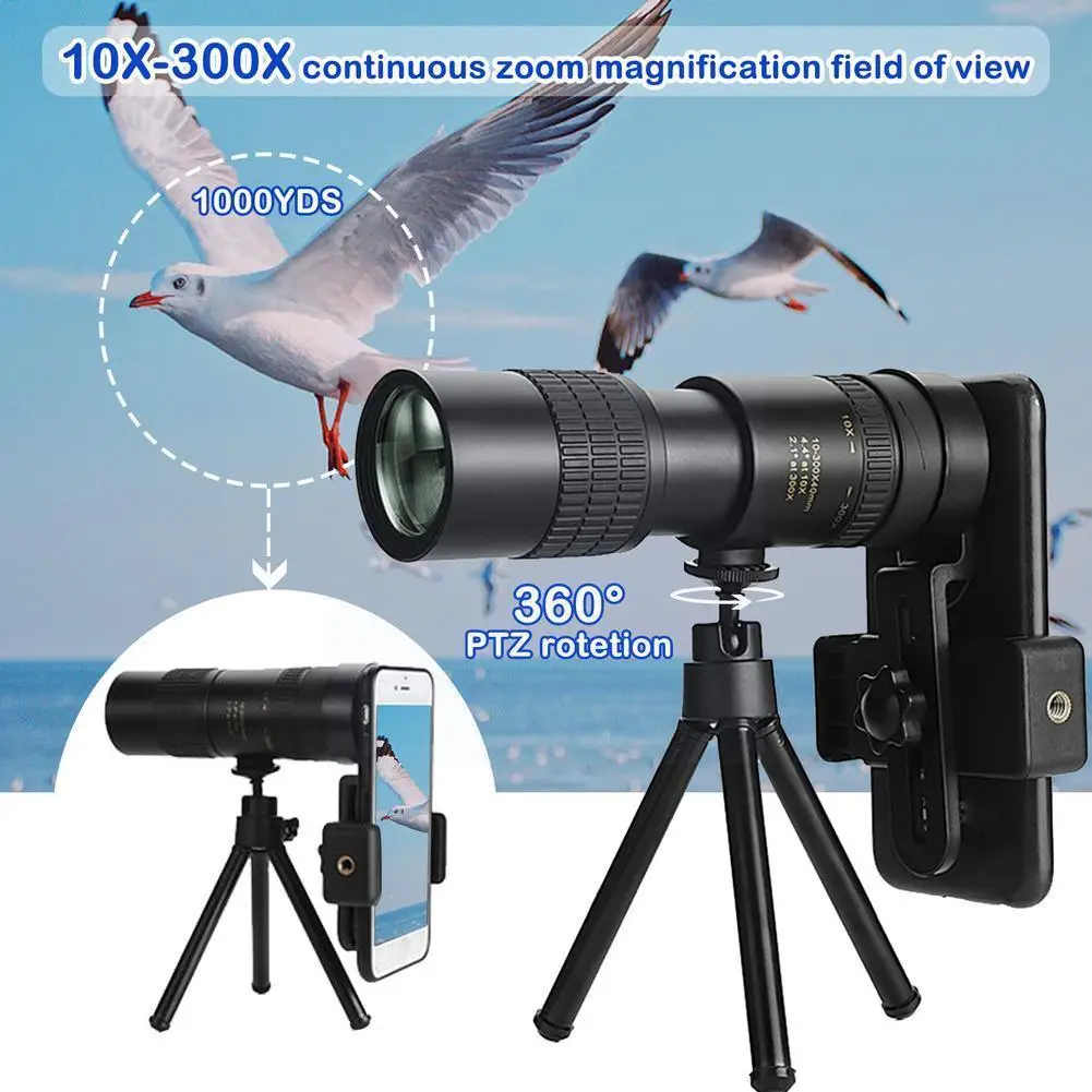 

Monocular Telescope 10-300x40 Low Light Night Imaging Zoom Waterproof Accessories Optical Telescopic Camping Outd A8g0