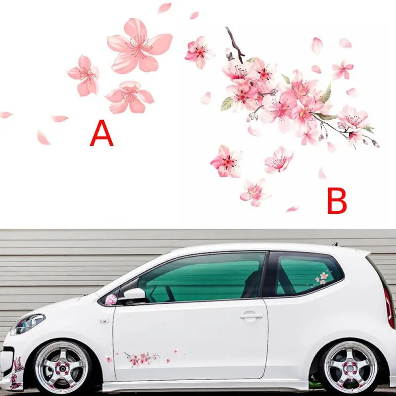 

1pcs Plastic Car Body Cherry Blossom Waterproof Sticker Super Reflective Car Windshield Bumper Pink Floral Glue Sticker