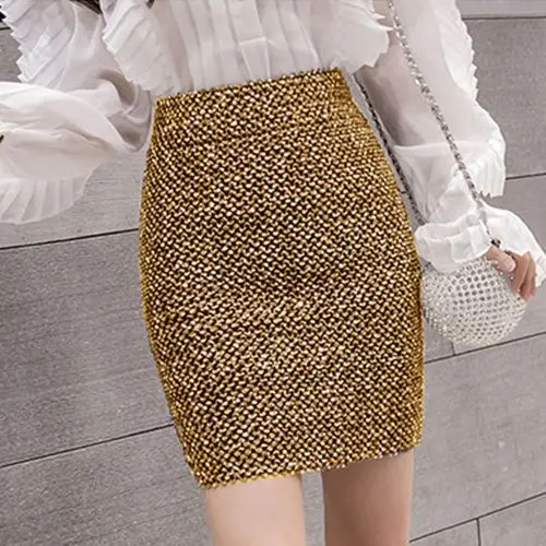 Classic Seasonal Sequins Wrapped Hip  Shiny Pencil Mini Skirt Sexy High Waist  Short Skirt  korean style