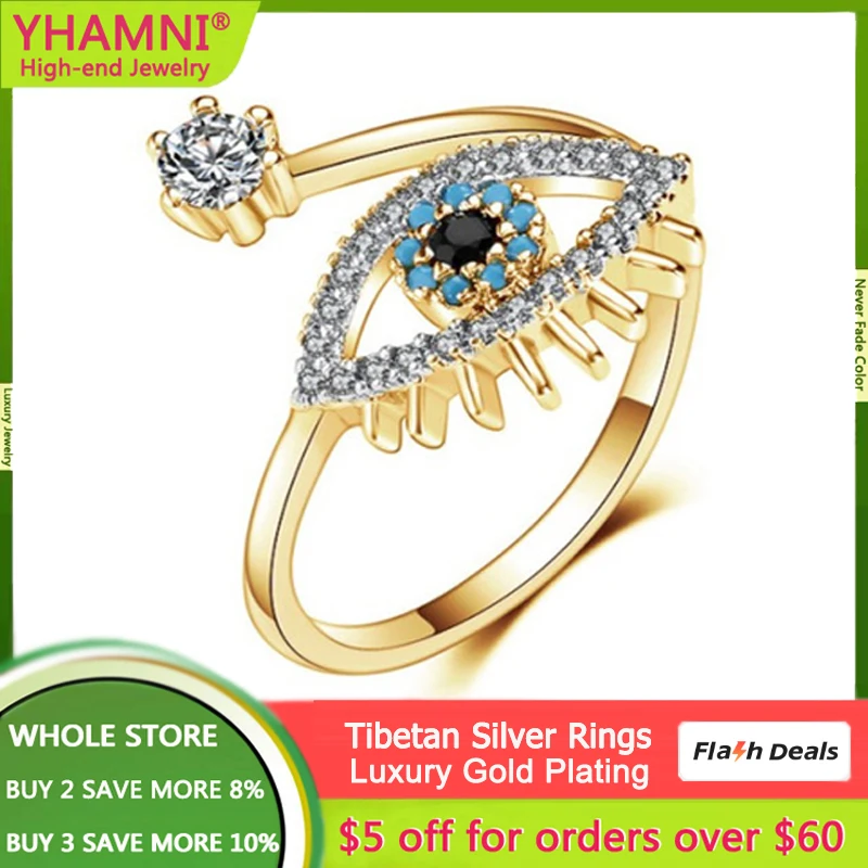 Богемные синие кольца от сглаза для женщин Открытые регулируемые золотые цвета аллергенные тибетские серебряные кольца трендовые обручал...