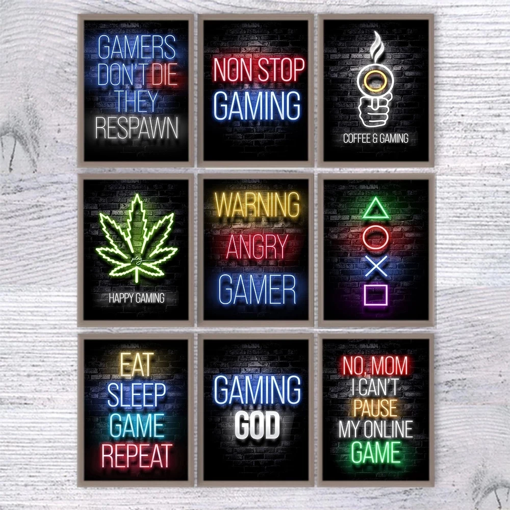 

Canvas Print Neon Gamepad Illustration Player Pictures Wall Artwork Painting Home Decoration Modular Poster Living Room No Frame