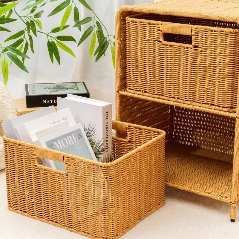 Прикроватный столик в скандинавском стиле двухслойный для хранения с выдвижным