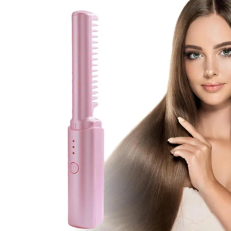 

Professional Hair Straightener Straightening Comb 3 Levels 60s Heat Up Cordless 4000mAh Fast Heat Hair Straightener Curler Comb