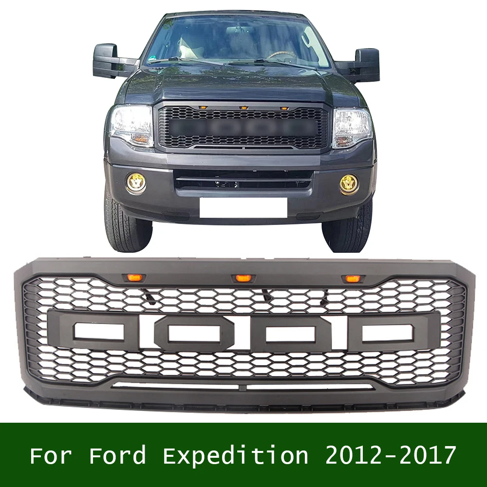 

For Ford Expedition 2012-2017 Car Radiator Honeycomb Grille Front Bumper Mask Mesh Cover ABS Amber Led Racing Grills Upper Grid