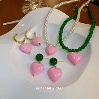 cute female small enamel love heart earring romantic wedding jewelry promise pearl engagement rings for women gift