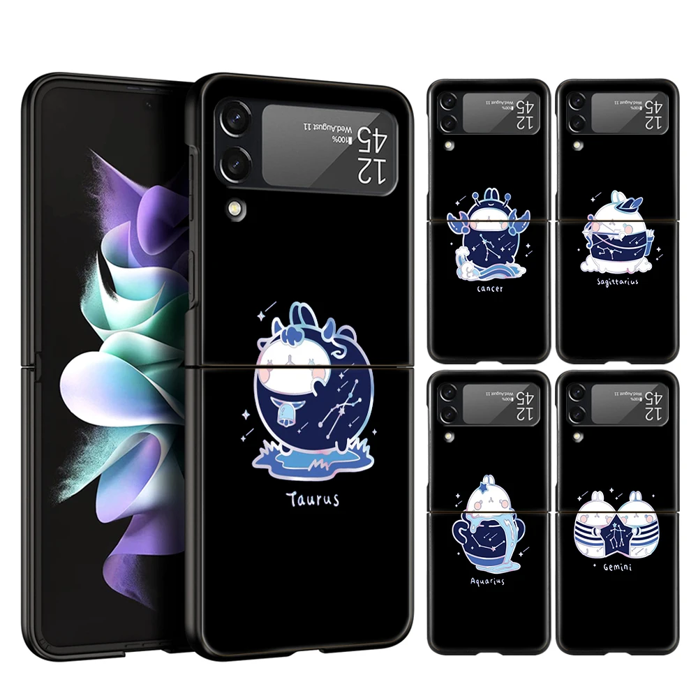 

Cute Constellation Rabbit Hard PC Phone Case For Samsung Galaxy Z Flip 4 Black Cover For Galaxy Z Flip3 Foldable Shockproof Case