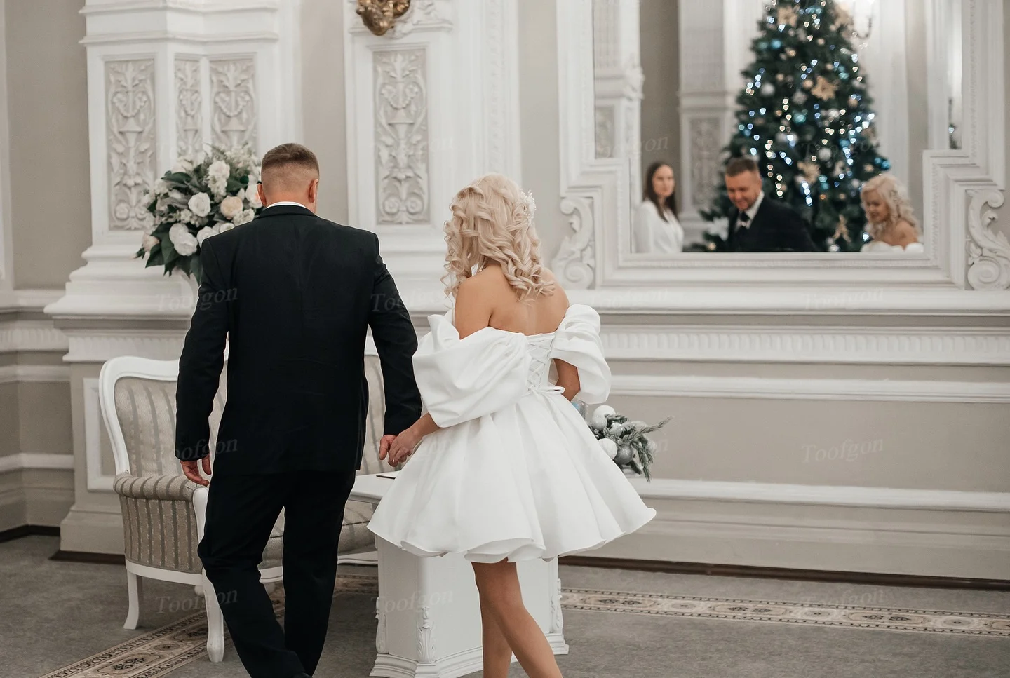 Фото Toofan, простые короткие свадебные платья трапециевидной формы, индивидуальный корсет с открытыми плечами, свадебные платья, одежда для свадебной фотографии, 2025 №4
