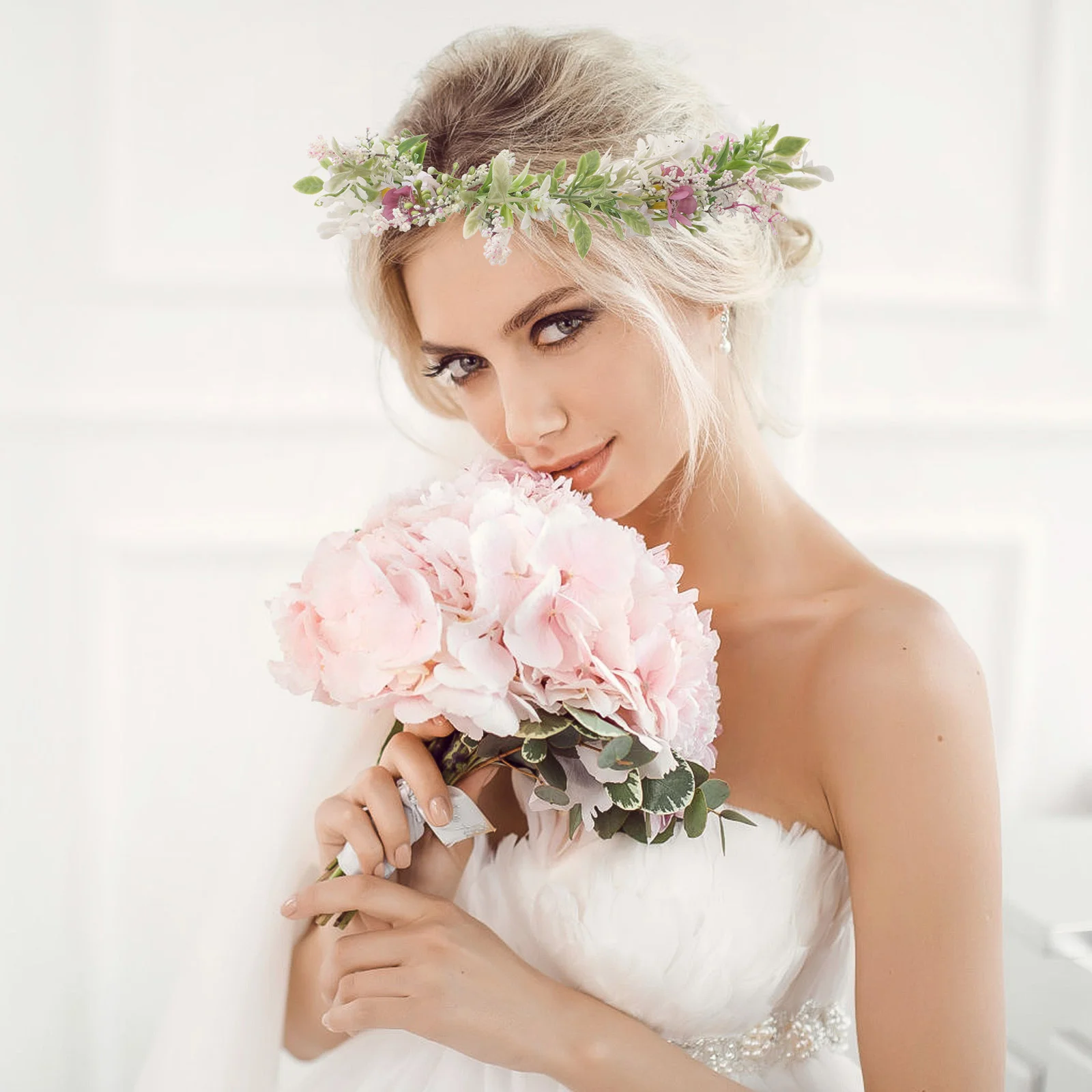 Искусственная цветочная корона свежий венок невесты повязка на голову свадебная