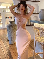 sexy halter cut out slit party maxi dress for women 2022 summer elegant backless bandage skinny dresses club street outfits