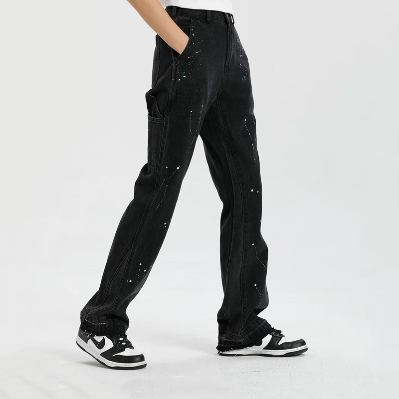Fashion Women's Jeans Stitching Design Hip-hop Style Splash Ink Slim Trousers Women Streetwear Brand Clothing Y2K Hip Hop Jeans
