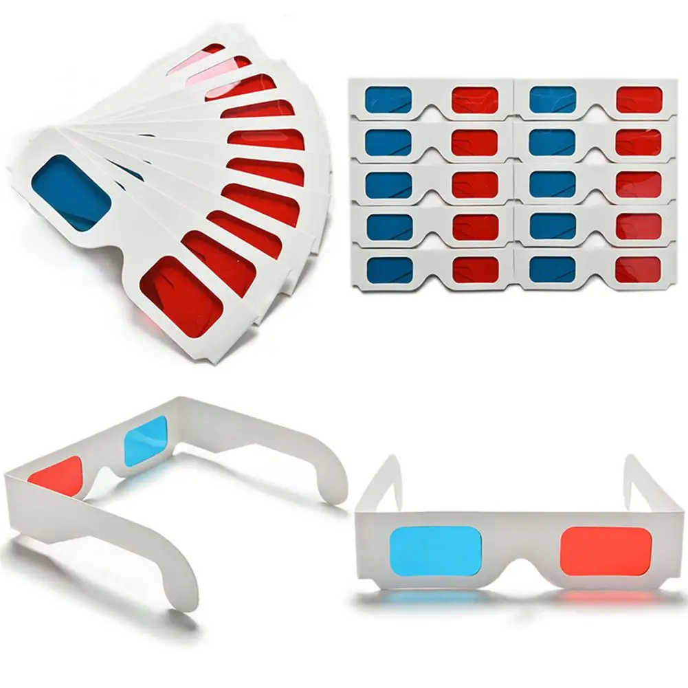

10pcs/lot Universal Anaglyph Cardboard Paper Red & Blue Cyan 3d Glasses for Movie Video wholesale hotselling