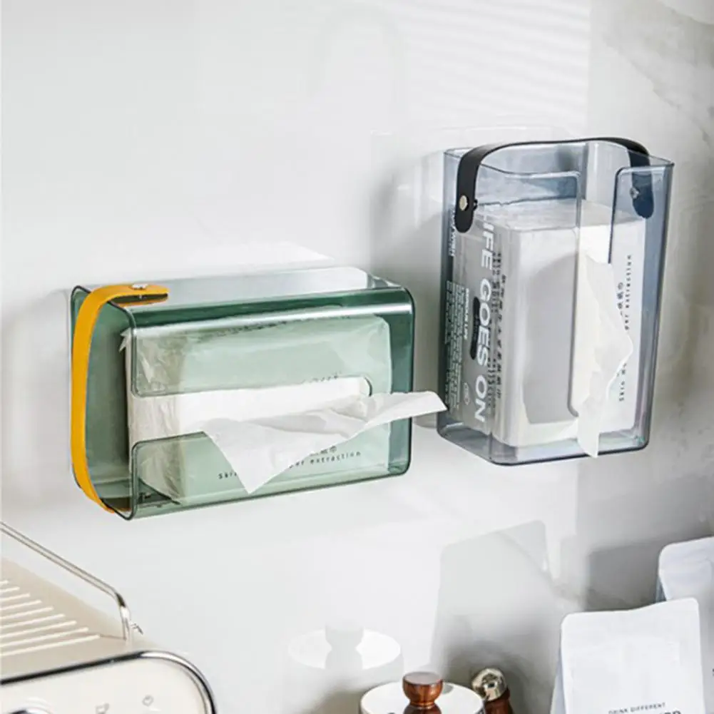 

1 Set Tissue Box Light Luxury with Handle Wall Mounted Non-Punching Strong Load Bearing Toilet Tissue Box Household Products