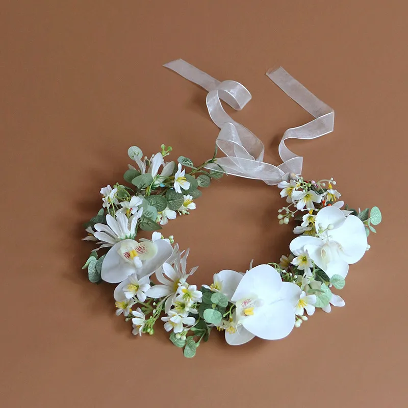 

Phalaenopsis Flowers Headband Women Wedding Hair Accessories Floral Garland Floral Headwear Wreath Crown Festival