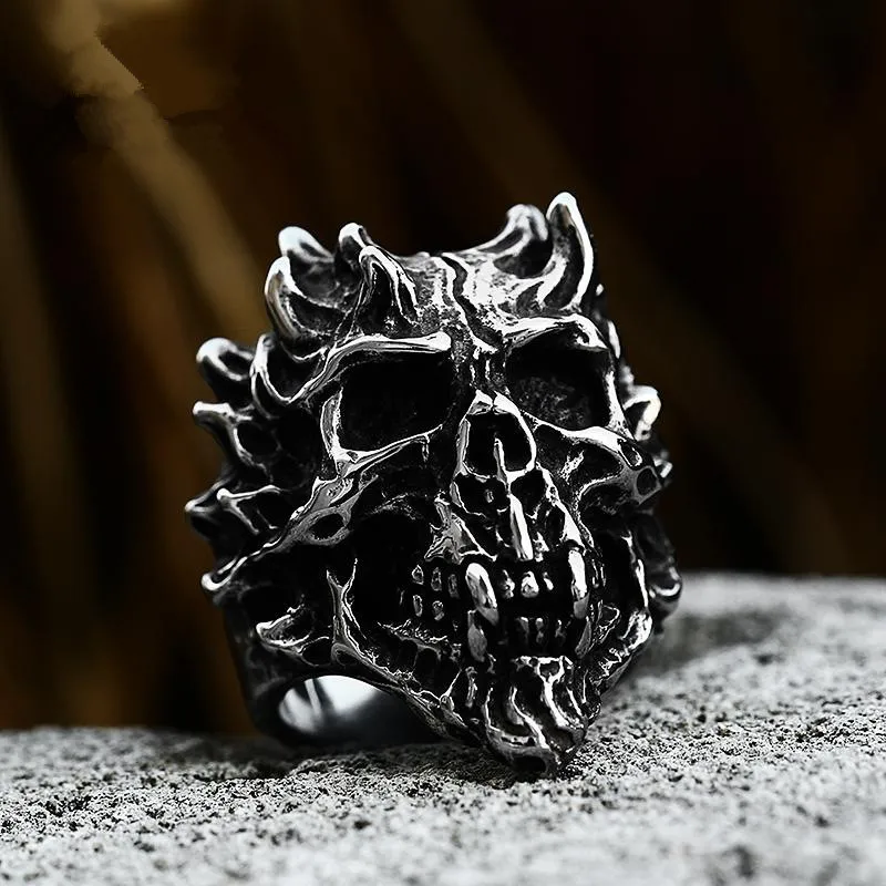 

Titanium steel Mens Rings Domineering Skull Devil Punk Gothic HipHop Unique cool for Biker Male Boy Jewelry Creativity Gift