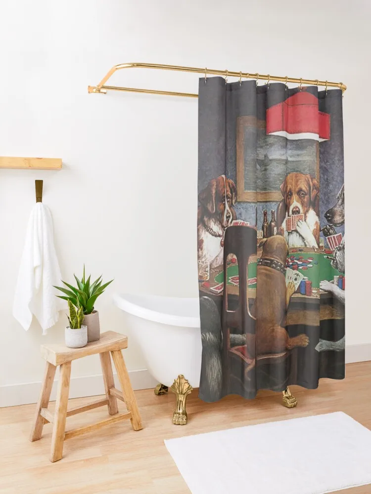 Собаки играют в покер: нужен другу (Высокое разрешение) C.M. Занавеска для душа Coolidge