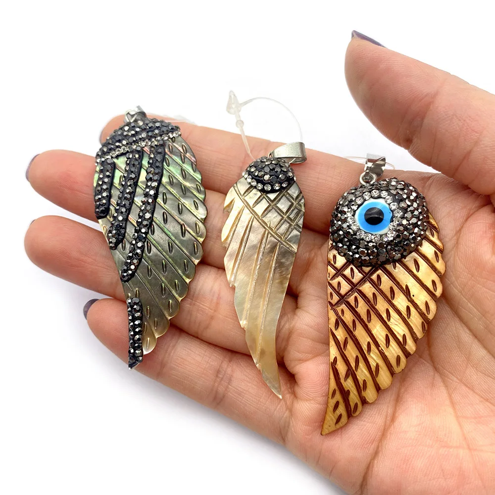 Подвеска из Натуральной Черной ракушки с изысканными крыльями и красочными