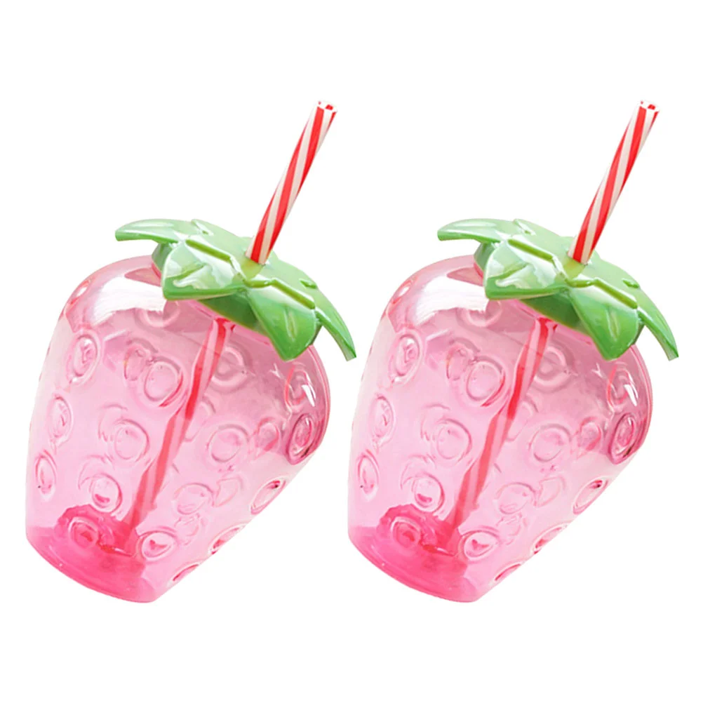 

2Pcs Lovely PP Mugs Creative Strawberry Pattern Straw Cups Water Cups
