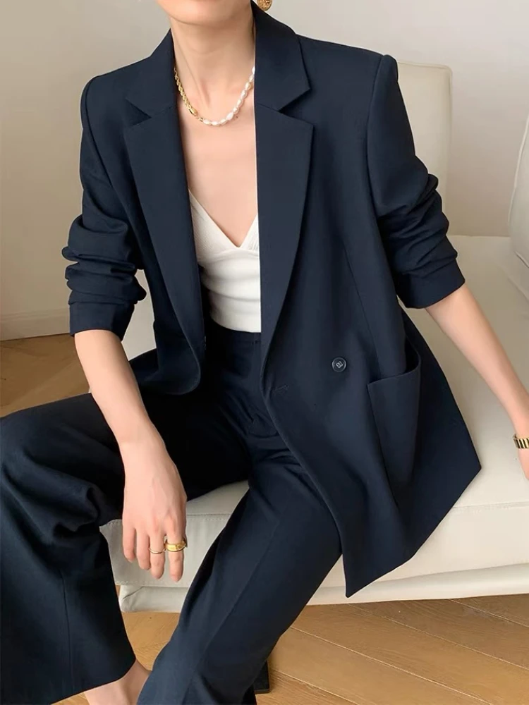 Vintage Loose Women Trousers Suits Formal Casual Business Jacket & Pencil Pants Ladies Two Pieces Blazer Set Femme Outfits New