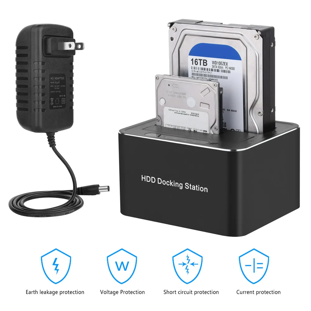 

5Gbps USB3.0 Interface Dual Bay Docking Station Hard Drive Disk Case 2.5/3.5inch Sata HDDs/SSDs Enclosure 12V Clone Function