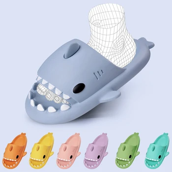 Dropshipping Summer Slippers Family Shark Shape Slides Outdoor Women Shoes Flip Flops Men Couples Cartoon EVA Shoes Funny Shoes 1