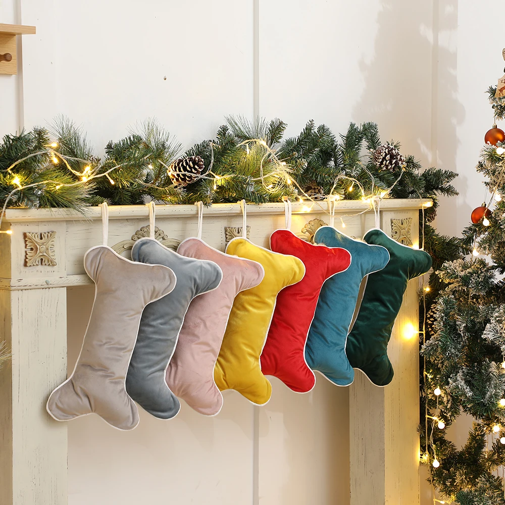 Бархатные рождественские чулки для собак в форме кости щенков большие подвесные