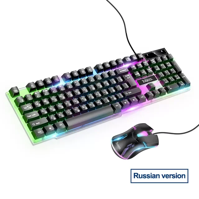 

LED Gaming Keyboard Rainbow Backlight EN RU Version 104key USB Wired Mechanical Keyboard with Mouse Set For Gamer PC Laptop
