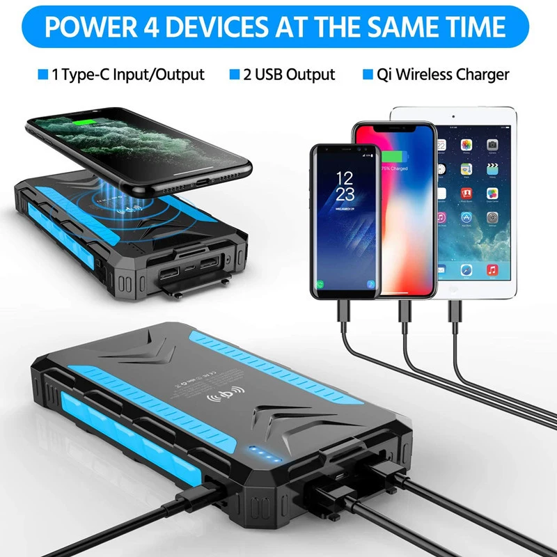 Фото 36000 мАч Солнечная батарея Быстрое беспроводное зарядное устройство Powerbank для iPhone 16 15 Samsung S24 Huawei Xiaomi 3A Powerbank с быстрой зарядкой №4