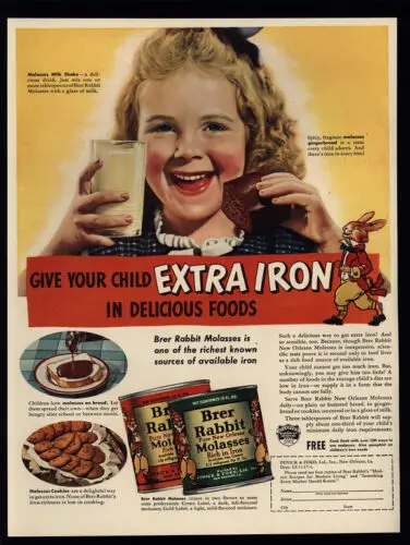 

1p,1941 милые напитки для маленьких девочек BRER RABBIT Molasses Milk ShakeTin знак