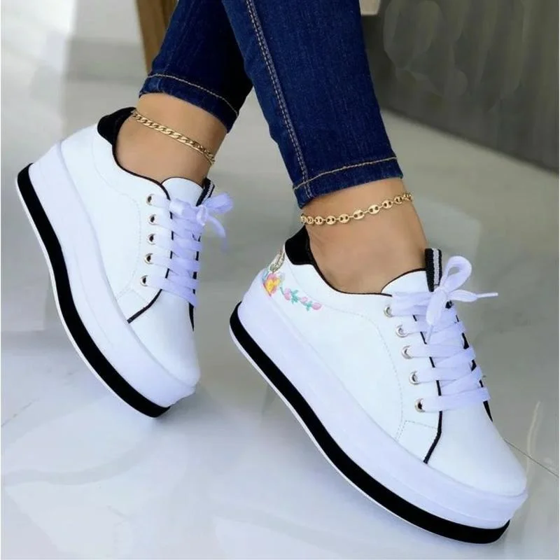 

Mujer Sports Shoes Outdoor Platform Shoes Female Casual PU Fashion Sneakers Women Lace-Up Flats Womne's Vulcanized Shoes 2022