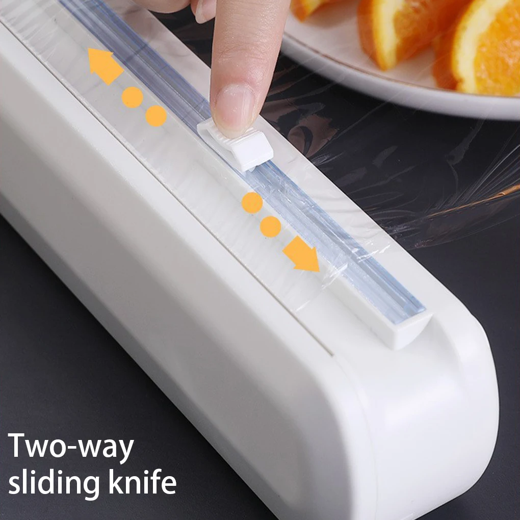 

Food Wraps Dispenser Dustproof 2 Way Slicing Kitchen Film Slicer Storage Box