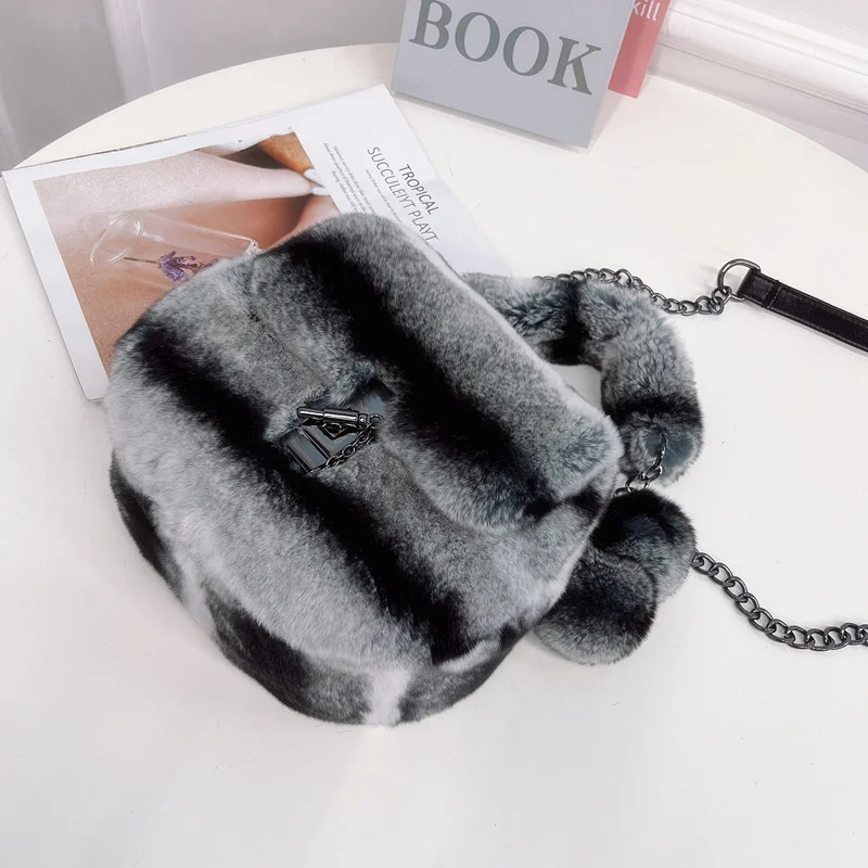 Женская меховая сумка с цепочкой зимняя маленькая сумка-клатч из натурального