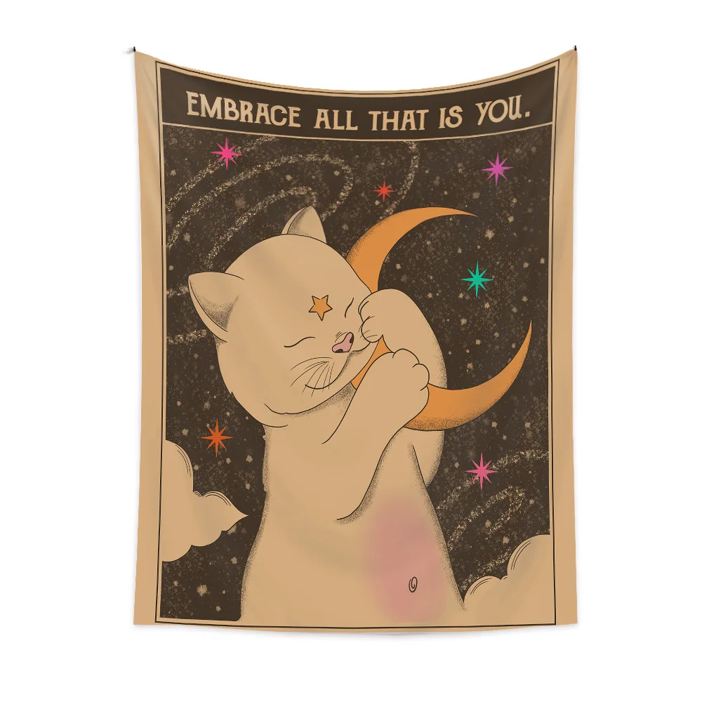 

Cute Cat Wall Tapestry Moon Home Decor Blanket Fabric Wall Decoration