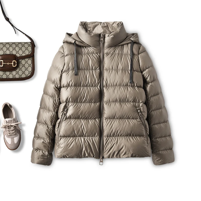High-quality 90%  White Goose Down  Women Jacket  Casaco Feminino Light Basics  Winter Thin Warm Hooded Abrigos De Mujer