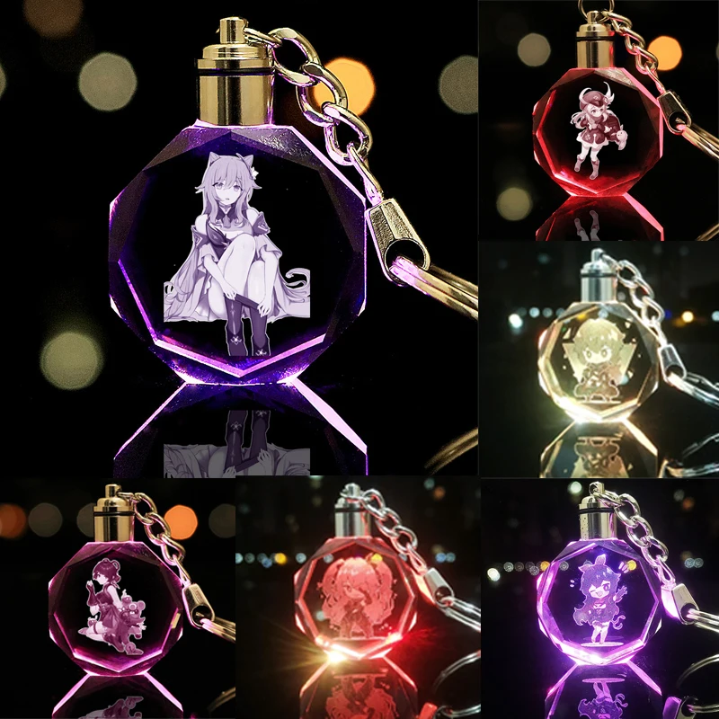 

Crystal Luminous Keychain Genshin Impact Anime Figure Backpack Pendant Model Car Keychains Children's Toy Birthday Gifts