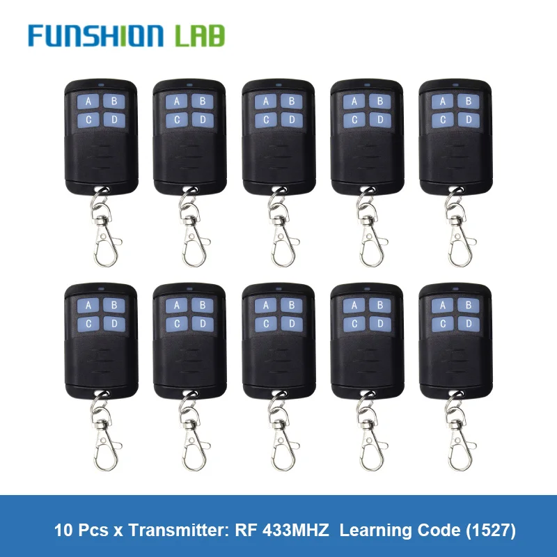 Interruptor de Controle Remoto sem Fio rf para Abertura de Garagem em Casa Controle Remoto Funshion 4 Canais Transmissor Inteligente Ev1527 433mhz