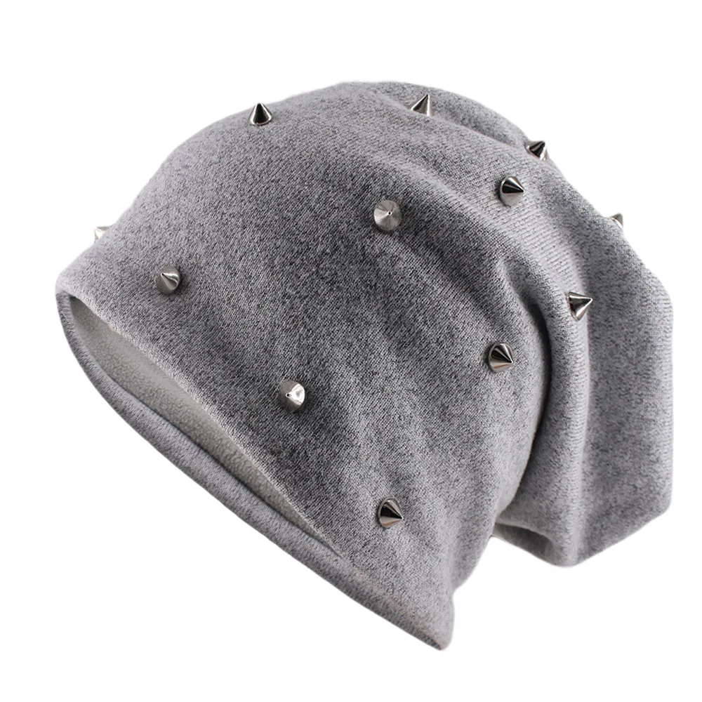 Однотонная зимняя модная однотонная шапка с заклепками для взрослых