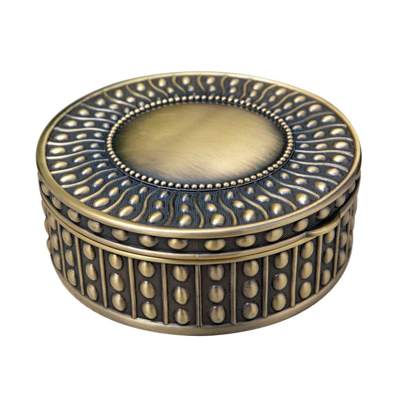 2023 Creative European-Style Simple Bead Jewellery Storage Box Vintage Bronze Round Metal Collectible Jewelry Box for Women