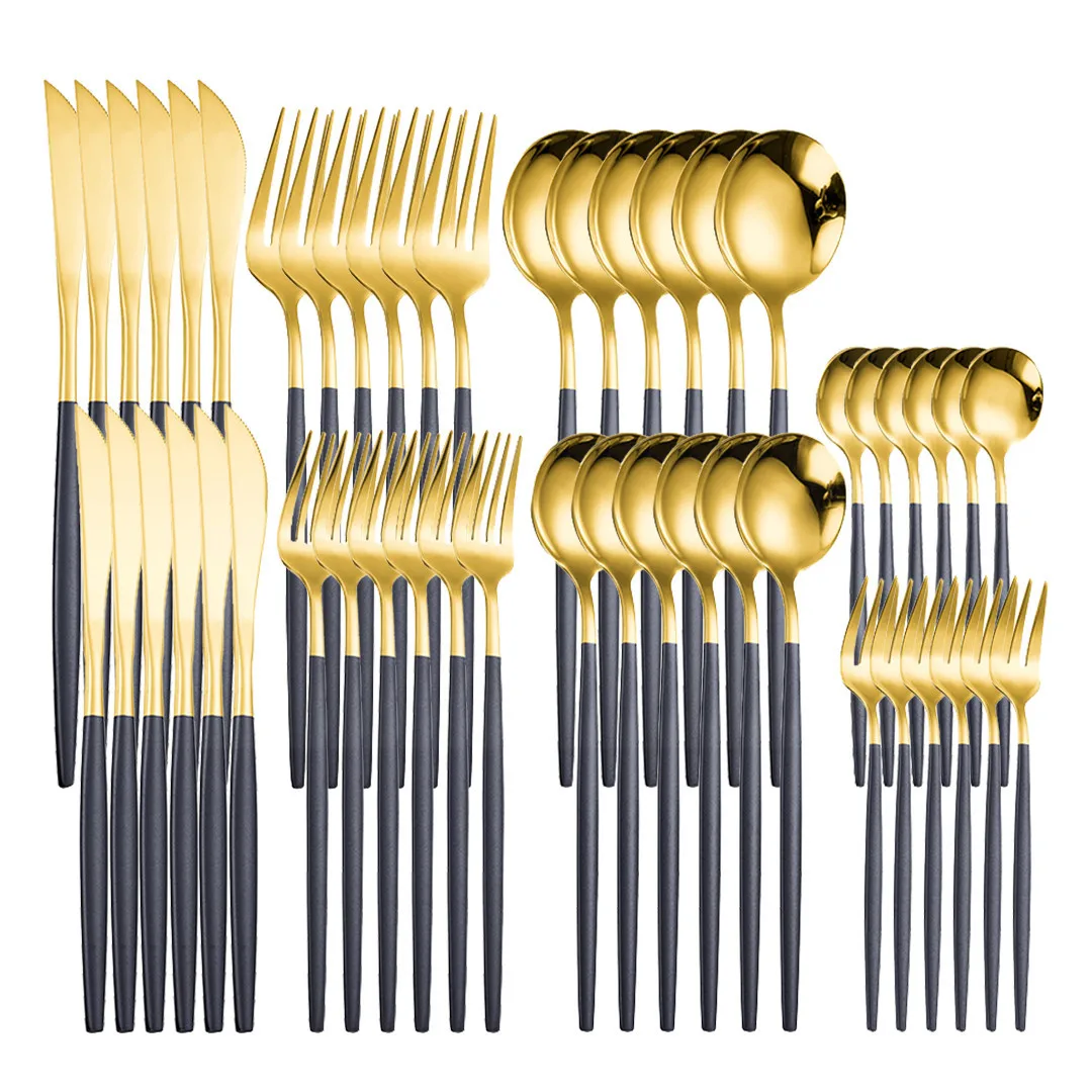 

Набор столовых приборов из нержавеющей стали черного и золотого цвета, 48 шт.