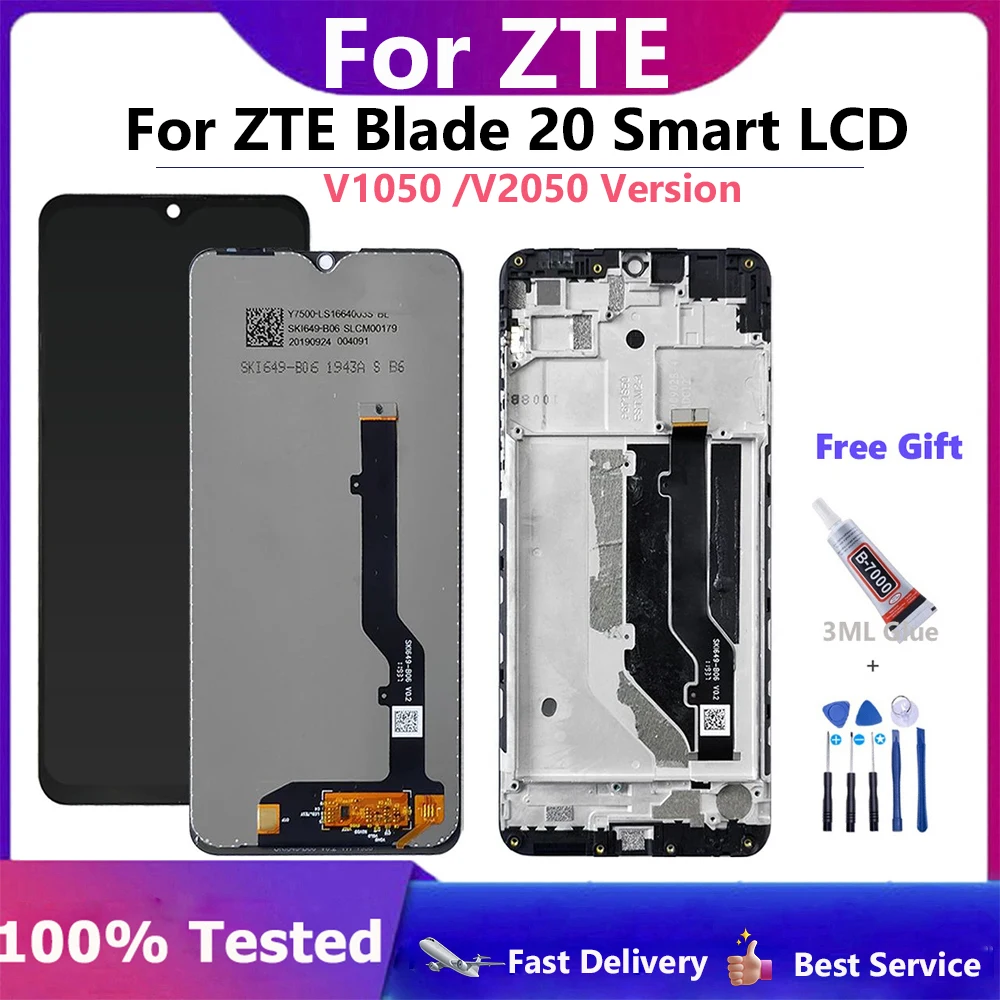 ЖК-дисплей диагональю 6,49 дюйма с рамкой для ZTE Blade 20 Smart V1050 V2050, дисплей с сенсорным дигитайзером в сборе, умный дисплей Blade20
