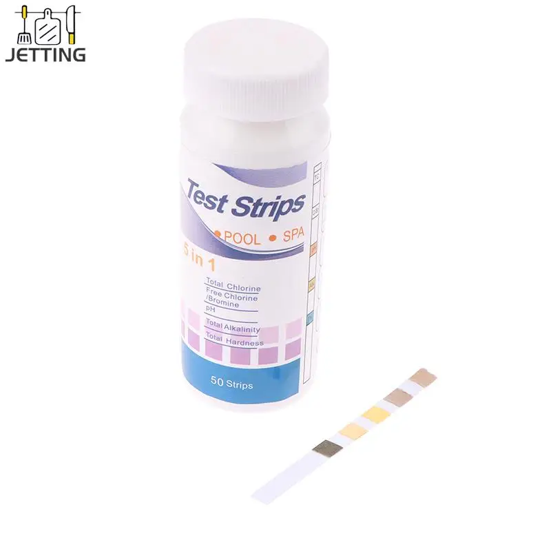 

50Pcs Multipurpose 5 in 1 PH Test Strips Pool Water Tester Paper for Free Chlorine Free Bromine PH Total Alkali Hardness Test