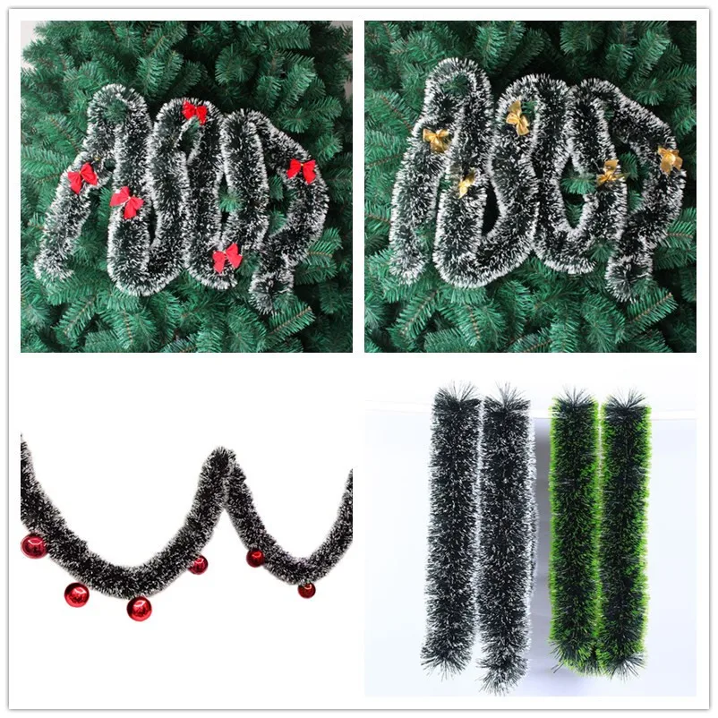 

2M Christmas Garland Home Party Wall Door Decor Bar Tops Ribbon Christmas Tree Ornaments Tinsel Strips with Bowknot